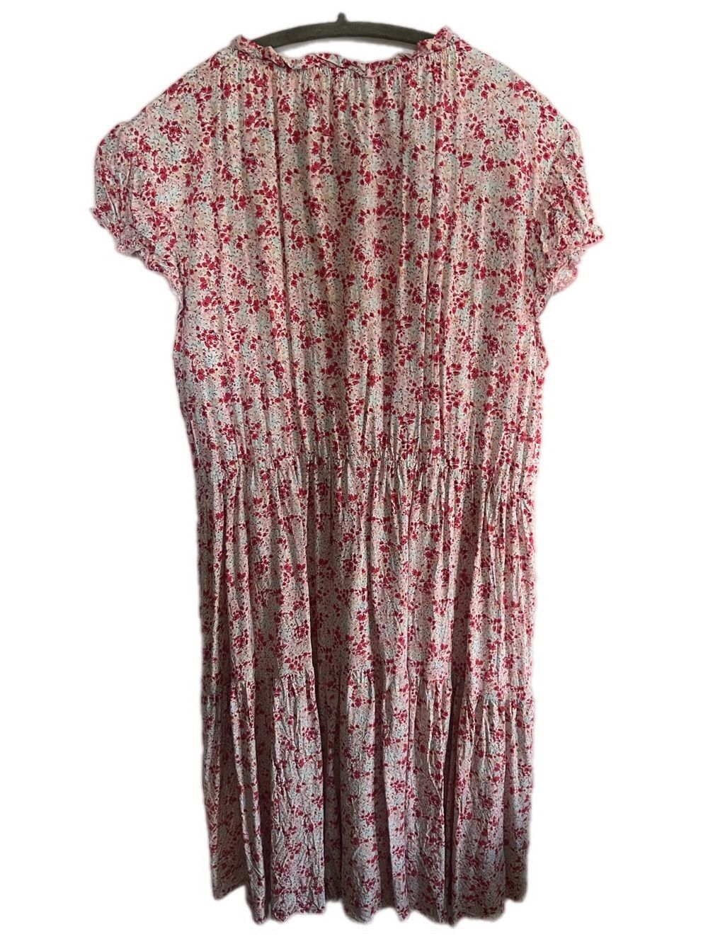 Kirundo Light Pink Blue Floral Tiered Ruffle Sleeve Midi Dress Cottagecore - Picture 3 of 11